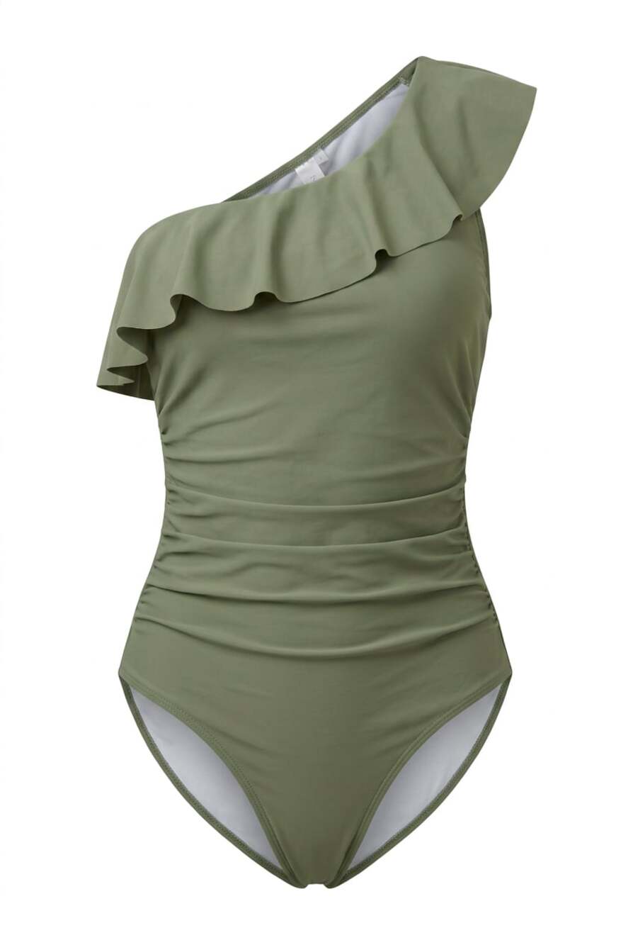 BOGO Tempt Me Women's One Shoulder One Piece Ruffle Ruched Swimsuit